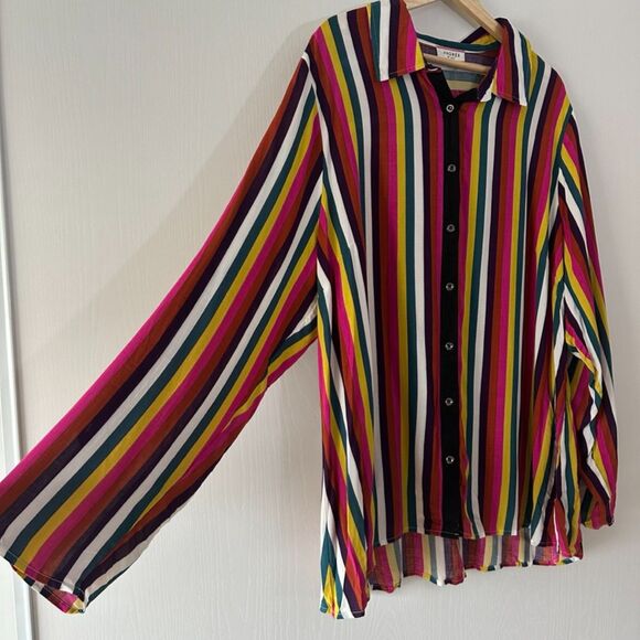 Andree By Unit Multicolor Stripes Embroidered Soft Flowy Cactus Floral Plus 1X - Picture 4 of 9